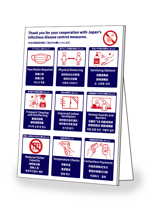 [受注生産] STP001-05IN ウイルス感染症予防対策まとめ 多言語白 A5 パネル スタンド付き