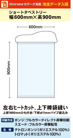 【データ入稿】オリジナルタペストリー作成　ショートサイズ　600mm×900mm　上下棒袋縫い　左右ヒートカット　塩ビパイプΦ15mm(左右オープン)　紐付き　丸井織物様専用